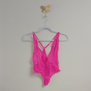 Victoria's Secret Bright Pink Sheer One Piece Lace Lingerie Feminine Sexy